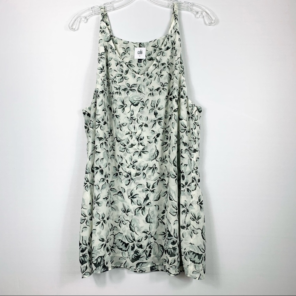 CAbi Floral Terrace Print Cami Blouse in Black and White